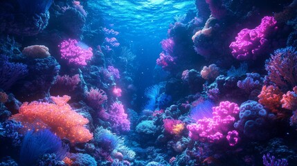 Obraz premium Vibrant Coral Reef Underwater Scene With Glowing Colors