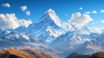 Obraz premium Majestic snowcapped mountain range under a vibrant blue sky