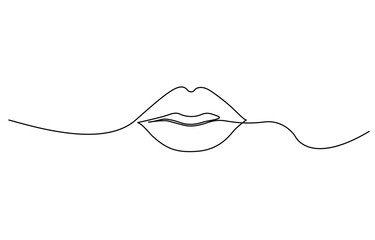 Woman Lips Continuous Line Art Illustration, Lips continuous one line drawing of isolated outline vector icon, Single continuous one line art female lips, Beauty salon woman girl smile concept design.