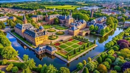 Aerial View of the Dutch Crown Jewels and Historic Royal Architecture in the Netherlands Captured from Above, Showcasing the Rich Culture and Heritage of Dutch Royalty