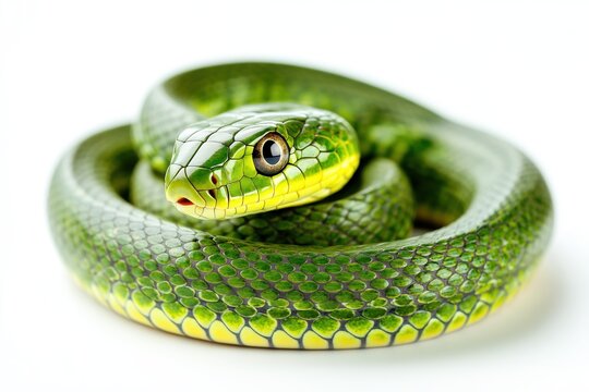 Green snake full-body photorealistic isolated