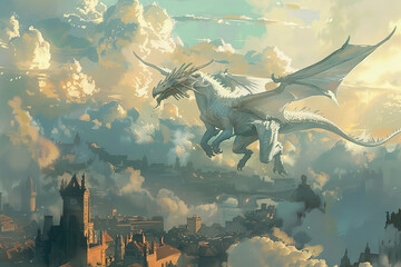 Obraz premium Fantastically beautiful mythological dragon with wide wings