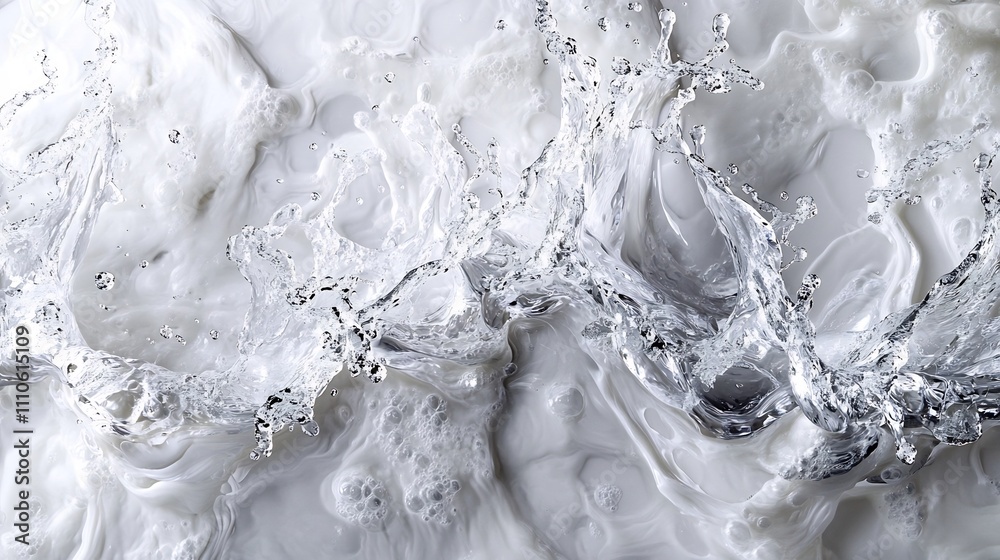 Poster crystalline water splashing in dynamic patterns abstract fluid motion intricate splash shapes and ca