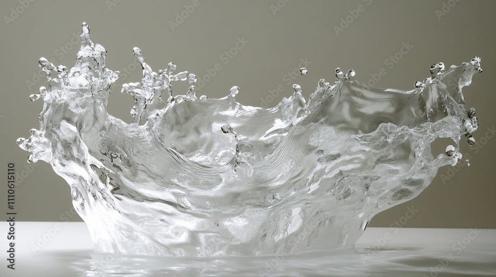 Aufkleber crystal clear water in fluid motion creating intricate and dynamic splash patterns on a pristine whi