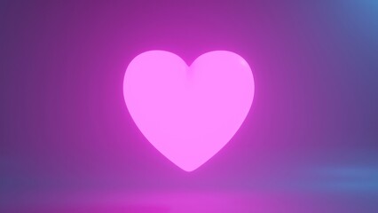 Glowing pink heart on a purple-blue backdrop symbolizes love and romance, perfect for expressing care and happiness in relationships. Ideal for greeting cards, gifts, and social media posts