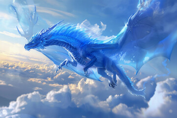Naklejka premium Fantastically mythological dragon with big wide wings