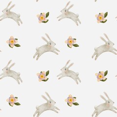 Obraz premium Colorful watercolor artwork featuring Easter and playful bunnies for holiday décor