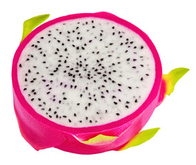 Pitaya isolated. Falling Half Dragon fruit in air on white background. DragonFruit Package design...