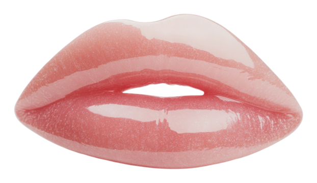 Glossy pink lips with a smooth sheen finish, cut out - stock png.