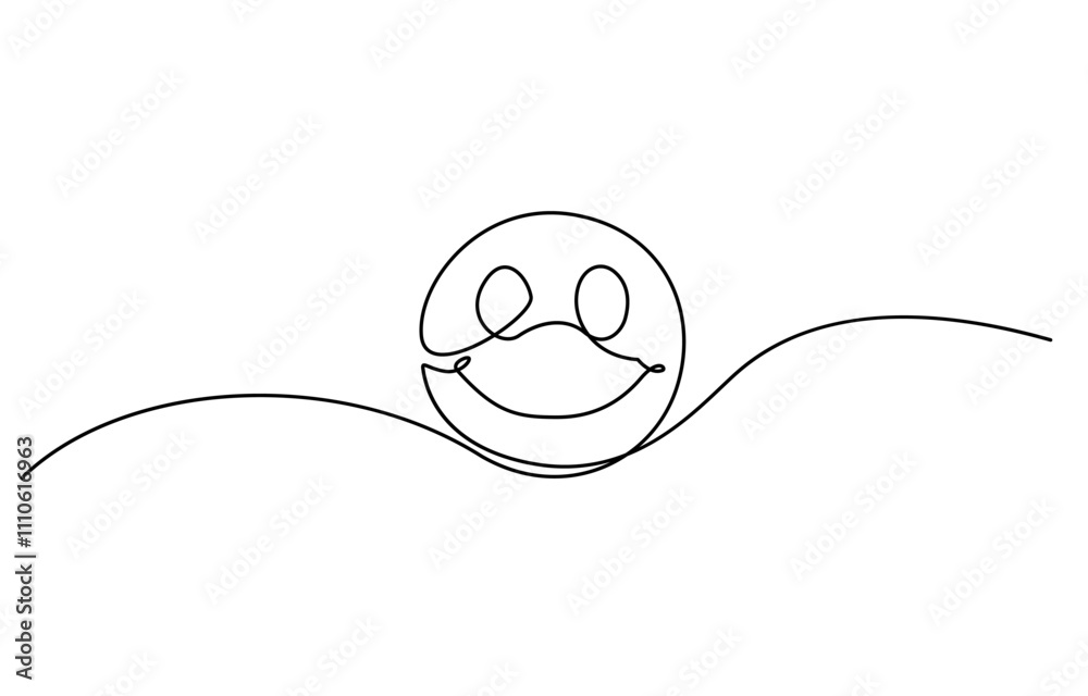 Poster continuous one line drawing of smile. single line pattern of smile, one continuous line art smiling 