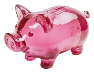 Bright pink piggy bank for saving coins, cut out - stock png.
