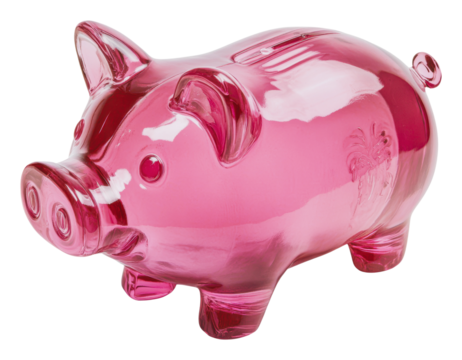 Bright pink piggy bank for saving coins, cut out - stock png.