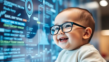 child with glasses in virtual screen