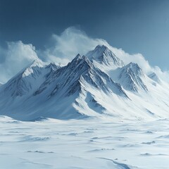 Obraz premium Majestic snow-covered mountains under a clear blue sky.
