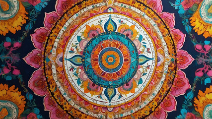 Vibrant  Influence floral and geometric tribal pattern. AI generated traditional Hindu design.