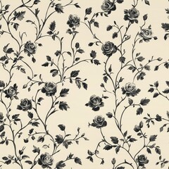 Vintage Black and White Rose Pattern Wallpaper seamless, pattern, background, texture