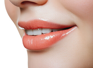 Fototapeta premium Soft, glossy lips with a warm peach tone, cut out - stock png.