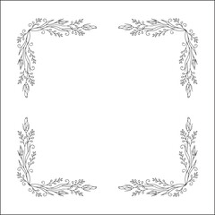 Vegetal floral frame with leaves and flowers, decorative corners for greeting cards, banners, business cards, invitations, menus. Isolated vector illustration.	
