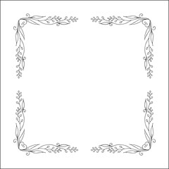 Vegetal floral frame with leaves and flowers, decorative corners for greeting cards, banners, business cards, invitations, menus. Isolated vector illustration.	

