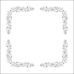 Vegetal floral frame with leaves and flowers, decorative corners for greeting cards, banners, business cards, invitations, menus. Isolated vector illustration.	
