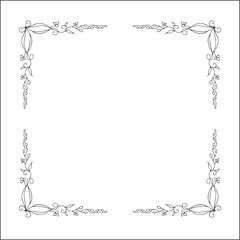 Vegetal floral frame with leaves and flowers, decorative corners for greeting cards, banners, business cards, invitations, menus. Isolated vector illustration.	
