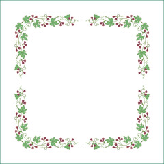 Green elegant vector decorative frame with purple figs, vegetal ornamental frame with figs leaves and fruits, decorative border, corners. Isolated vector illustration.