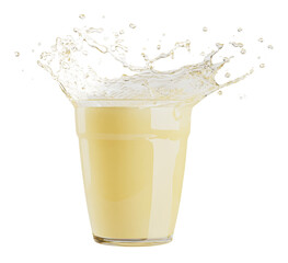 Splash of refreshing drink in clear glass, cut out - stock png.