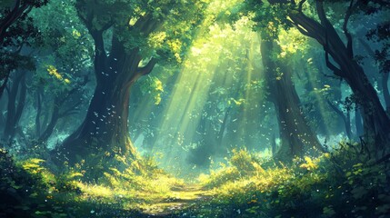 Sunlit Path Through A Lush Green Forest