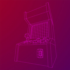 Arcade retro game machine. Wireframe low poly mesh vector illustration.