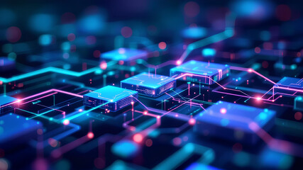 Quantum computer technologies concept,Seamless Block Data Connection Network,Block validation in the blockchain,Abstract Blockchain Network Background