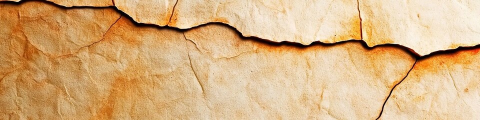 Fototapeta premium Close-up of aged, cracked paper showing intricate textures and warm tones.