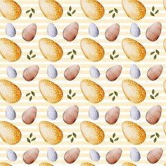 Colorful watercolor eggs in seamless pattern for Easter celebration decor