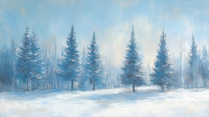 Fototapeta premium A Tranquil Winter Forest Scene With Tall Evergreens and Snow-Covered Ground