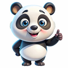 Naklejka premium Cartoon little kawaii panda with a raised finger up on a white background