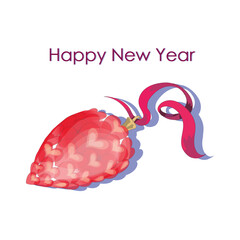 Vector Christmas tree toy with hearts, greeting card. Festive background, banner, poster, flyer template with typography.