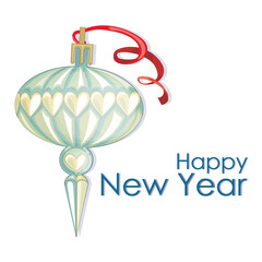 Vector Christmas tree toy with hearts, greeting card. Festive background, banner, poster, flyer template with typography.