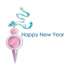 Vector Christmas tree toy with hearts, greeting card. Festive background, banner, poster, flyer template with typography.