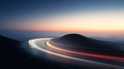 A light trail photograph at night with a soft-colored background. The subject is positioned on the left side, allowing empty space on the right. Backlighting ,generative ai illustration
