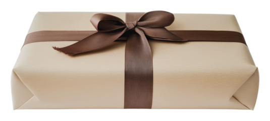 Elegant brown ribbon on beige wrap, cut out - stock png.