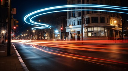 A long exposure image of lights swirling in the night ,generative ai illustration