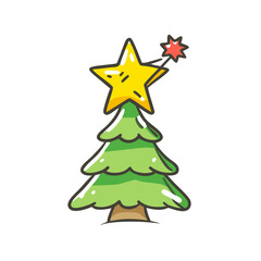 christmas tree star Illustration, christmas vector illustration - flat illustration of achristmas tree star, symbolizing holiday celebrations. christmas illustration.