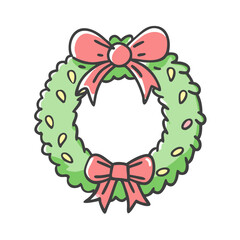 christmas wreath with bow Illustration, christmas vector illustration - flat illustration of achristmas wreath with bow, symbolizing holiday celebrations. christmas illustration.