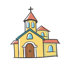 church Illustration, christmas vector illustration - flat illustration of achurch, symbolizing holiday celebrations. christmas illustration.