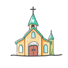 church Illustration, christmas vector illustration - flat illustration of achurch, symbolizing holiday celebrations. christmas illustration.