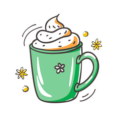 festive mug with whipped cream Illustration, christmas vector illustration - flat illustration of afestive mug with whipped cream, symbolizing holiday celebrations. christmas illustration.