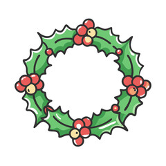 holly wreath Illustration, christmas vector illustration - flat illustration of aholly wreath, symbolizing holiday celebrations. christmas illustration.