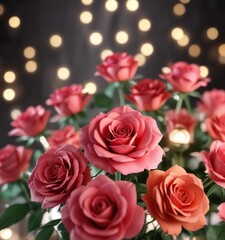 Obraz premium Abstract background of paper roses with bokeh lights, holiday, glowing, soft focus