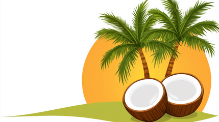 Obraz premium Tropical coconut trees with sunset background create serene vibe
