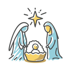 nativity scene Illustration, christmas vector illustration - flat illustration of anativity scene, symbolizing holiday celebrations. christmas illustration.