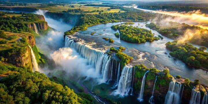 Breathtaking Aerial View of Victoria Falls from a Helicopter Ride in Zambia/Zimbabwe with Lush Greenery and Stunning Bokeh Effect Capturing the Essence of Nature's Majesty